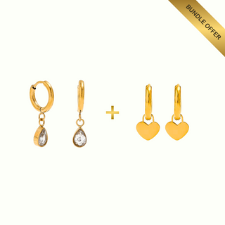 Drop charm earrings + Heart Drop Charm 2 in 1 earrings- 18k Gold Plated