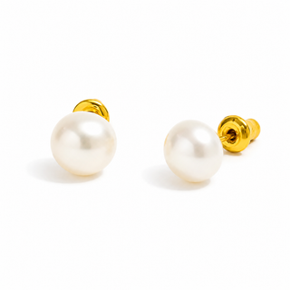8mm Pearl Stud Earrings- 18k Gold Plated
